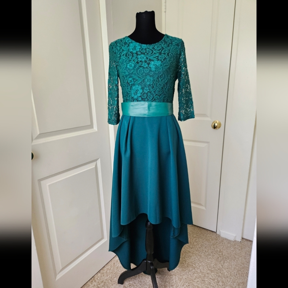 Elegant Teal Lace High-Low Dress